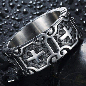 Jude Jewelers 9mm Retro Vintage Stainless Steel Cross Band Style Biker Ring (Grey 7) - Cell Phone Mount
