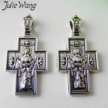 Load image into Gallery viewer, Julie Wang 8 pcs Antique Silver Jesus Rosary Cross Crucifix Charms for Necklace Pendants Earrings Jewelry Making Accessory

