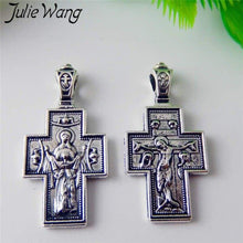 Load image into Gallery viewer, Julie Wang 8 pcs Antique Silver Jesus Rosary Cross Crucifix Charms for Necklace Pendants Earrings Jewelry Making Accessory
