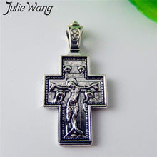 Load image into Gallery viewer, Julie Wang 8 pcs Antique Silver Jesus Rosary Cross Crucifix Charms for Necklace Pendants Earrings Jewelry Making Accessory

