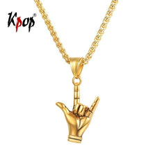 Load image into Gallery viewer, Kpop Hand Love Gesture Necklace Unisex Jewelry Stainless Steel Gold Color Love Sign Pendant Rock Punk Necklace Men P3236
