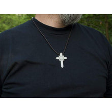 Load image into Gallery viewer, Large Ancient Pagan Cross Pendant Necklace Amulet Hands of God Replica Mens Celtic Cross"I believe because I know, I know because I believe" Heathen Jewelry for Men 925 Sterling Silver Handmade

