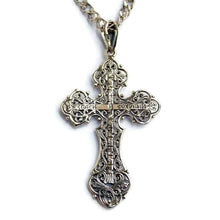 Load image into Gallery viewer, Large Christian Cross 925 Sterling Silver Necklace for Men Women Bible Verse Double Sided Filigree Crosses Pendant with Lords Prayer Religious Jewelry/Handmade
