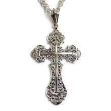 Load image into Gallery viewer, Large Christian Cross 925 Sterling Silver Necklace for Men Women Bible Verse Double Sided Filigree Crosses Pendant with Lords Prayer Religious Jewelry/Handmade
