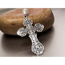 Load image into Gallery viewer, Large Christian Cross 925 Sterling Silver Necklace for Men Women Bible Verse Double Sided Filigree Crosses Pendant with Lords Prayer Religious Jewelry/Handmade

