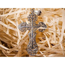 Load image into Gallery viewer, Large Christian Cross 925 Sterling Silver Necklace for Men Women Bible Verse Double Sided Filigree Crosses Pendant with Lords Prayer Religious Jewelry/Handmade
