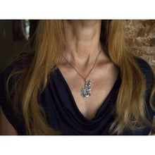 Load image into Gallery viewer, Large Fire Dragon Pendant Necklace 925 Sterling Silver Magic Good Luck Amulet Oriental Chinese Zodiac Symbol Gothic Fantasy Animal Jewelry for Men Women Yoga Buddist Gifts/Handmade
