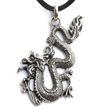 Load image into Gallery viewer, Large Fire Dragon Pendant Necklace 925 Sterling Silver Magic Good Luck Amulet Oriental Chinese Zodiac Symbol Gothic Fantasy Animal Jewelry for Men Women Yoga Buddist Gifts/Handmade
