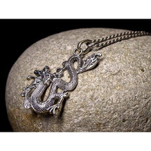 Load image into Gallery viewer, Large Fire Dragon Pendant Necklace 925 Sterling Silver Magic Good Luck Amulet Oriental Chinese Zodiac Symbol Gothic Fantasy Animal Jewelry for Men Women Yoga Buddist Gifts/Handmade
