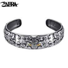 Load image into Gallery viewer, Large Heavy Chunky Sterling Silver Bangle Mens Silver Bracelet Chinese Taotie Vintage Thai Silver Viking Bangle Jewelry
