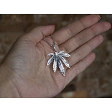 Load image into Gallery viewer, Large Marijuana Pot Leaf Necklace 925 Sterling Silver Cannabis Weed Pendant Hippie Party Choker Charm Rasta Hip Hop Yoga Jewelry Cool Gifts for Men Women Handcrafted
