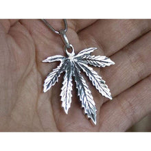 Load image into Gallery viewer, Large Marijuana Pot Leaf Necklace 925 Sterling Silver Cannabis Weed Pendant Hippie Party Choker Charm Rasta Hip Hop Yoga Jewelry Cool Gifts for Men Women Handcrafted
