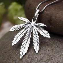 Load image into Gallery viewer, Large Marijuana Pot Leaf Necklace 925 Sterling Silver Cannabis Weed Pendant Hippie Party Choker Charm Rasta Hip Hop Yoga Jewelry Cool Gifts for Men Women Handcrafted
