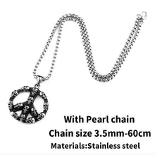 Load image into Gallery viewer, Large round cycle skull pendant Ppeace symbol Men necklace Stainless Steel vintage Jewelry as gift
