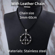 Load image into Gallery viewer, Large round cycle skull pendant Ppeace symbol Men necklace Stainless Steel vintage Jewelry as gift
