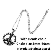 Load image into Gallery viewer, Large round cycle skull pendant Ppeace symbol Men necklace Stainless Steel vintage Jewelry as gift
