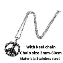 Load image into Gallery viewer, Large round cycle skull pendant Ppeace symbol Men necklace Stainless Steel vintage Jewelry as gift
