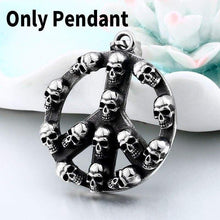 Load image into Gallery viewer, Large round cycle skull pendant Ppeace symbol Men necklace Stainless Steel vintage Jewelry as gift
