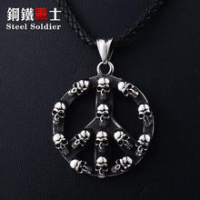 Load image into Gallery viewer, Large round cycle skull pendant Ppeace symbol Men necklace Stainless Steel vintage Jewelry as gift
