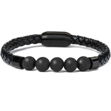 Load image into Gallery viewer, Leather Beads Bracelet Magnetic Clasp with Genuine Black Lava Stone Essential Oil Diffuser Best Gift for Men 8.5 - Jewelry
