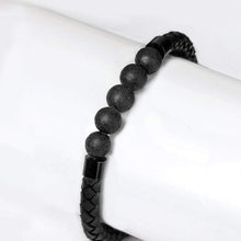 Load image into Gallery viewer, Leather Beads Bracelet Magnetic Clasp with Genuine Black Lava Stone Essential Oil Diffuser Best Gift for Men 8.5 - Jewelry
