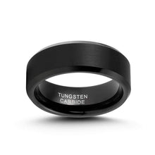 Load image into Gallery viewer, LerchPhi Mens 8mm Black Tungsten Carbide Ring Matte Brushed with Bevelled Edge Free Personalized Custom Name Date Coordinates Engrave
