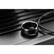 Load image into Gallery viewer, LerchPhi Mens 8mm Black Tungsten Carbide Ring Matte Brushed with Bevelled Edge Free Personalized Custom Name Date Coordinates Engrave
