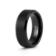 Load image into Gallery viewer, LerchPhi Mens 8mm Black Tungsten Carbide Ring Matte Brushed with Bevelled Edge Free Personalized Custom Name Date Coordinates Engrave
