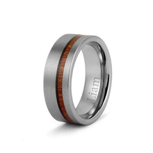 Load image into Gallery viewer, LerchPhi Mens 8mm Silver Tungsten Carbide Ring Outside Matte Brushed with Wooden Texture Inlay Free Personalized Engrave Supported Comfort
