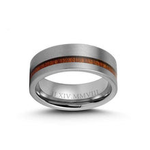 Load image into Gallery viewer, LerchPhi Mens 8mm Silver Tungsten Carbide Ring Outside Matte Brushed with Wooden Texture Inlay Free Personalized Engrave Supported Comfort

