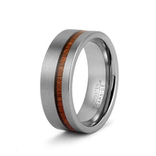 Load image into Gallery viewer, LerchPhi Mens 8mm Silver Tungsten Carbide Ring Outside Matte Brushed with Wooden Texture Inlay Free Personalized Engrave Supported Comfort
