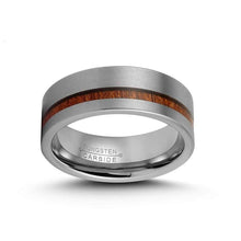 Load image into Gallery viewer, LerchPhi Mens 8mm Silver Tungsten Carbide Ring Outside Matte Brushed with Wooden Texture Inlay Free Personalized Engrave Supported Comfort
