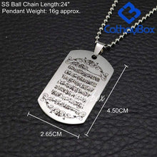 Load image into Gallery viewer, Men Islam Koranic Surah Quran Ayatul Kursi Pendant Necklace For Muslim Stainless Steel Jewelry Silver Gold - Pendant Necklace
