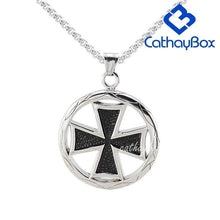 Load image into Gallery viewer, Men Maltese Cross Round Pendant Necklace Stainless Steel Knights Templar Jewelry Chain 24 - Pendant Necklace

