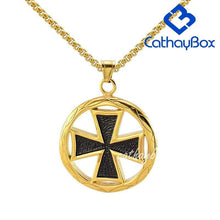 Load image into Gallery viewer, Men Maltese Cross Round Pendant Necklace Stainless Steel Knights Templar Jewelry Chain 24 - Pendant Necklace
