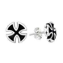 Load image into Gallery viewer, Men Maltese Cross Stud Earrings Trendy Jewelry for Black Enamel Mens Ear Piercing - Earrings
