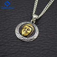 Load image into Gallery viewer, Men Women Two Tone Vintage Look Stainless Steel Buddhism Buddha Head Round Charm Pendant Necklace - Pendant Necklace
