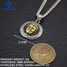 Load image into Gallery viewer, Men Women Two Tone Vintage Look Stainless Steel Buddhism Buddha Head Round Charm Pendant Necklace - Pendant Necklace
