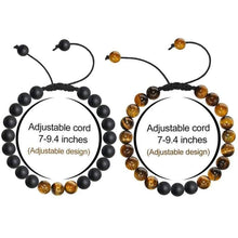 Load image into Gallery viewer, Mens Beads Bracelet Healing - 8mm Natural Tiger Eye Stone Beads Bracelet Adjustable with Braided Cord Matte Agate Onyx Yoga Essential Oils

