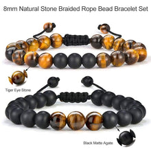 Load image into Gallery viewer, Mens Beads Bracelet Healing - 8mm Natural Tiger Eye Stone Beads Bracelet Adjustable with Braided Cord Matte Agate Onyx Yoga Essential Oils

