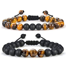 Load image into Gallery viewer, Mens Beads Bracelet Healing - 8mm Natural Tiger Eye Stone Beads Bracelet Adjustable with Braided Cord Matte Agate Onyx Yoga Essential Oils
