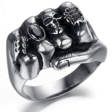 Load image into Gallery viewer, Mens Biker Knuckles Fist Ring in Silver Stainless Steel

