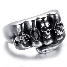 Load image into Gallery viewer, Mens Biker Knuckles Fist Ring in Silver Stainless Steel
