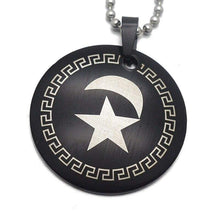 Load image into Gallery viewer, Mens Black Stainless Steel Round Islamic Crescent Moon + Star Charm Pendant Necklace for Muslim Free Chain 60cm Long - Pendant Necklace
