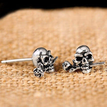 Load image into Gallery viewer, Mens Earrings Silver 925 Skull Rose Studs SteamRock Biker Men Vintage Earrings Black Sterling Silver Jewelry
