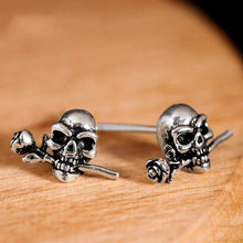 Load image into Gallery viewer, Mens Earrings Silver 925 Skull Rose Studs SteamRock Biker Men Vintage Earrings Black Sterling Silver Jewelry
