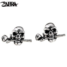 Load image into Gallery viewer, Mens Earrings Silver 925 Skull Rose Studs SteamRock Biker Men Vintage Earrings Black Sterling Silver Jewelry
