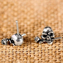 Load image into Gallery viewer, Mens Earrings Silver 925 Skull Rose Studs SteamRock Biker Men Vintage Earrings Black Sterling Silver Jewelry
