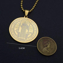 Load image into Gallery viewer, Mens Gold Tone Stainless Steel Patron Saint St. Benedict Holy Medal Pendant Necklace Free Chain 60CM Long - Pendant Necklace

