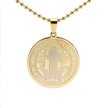 Load image into Gallery viewer, Mens Gold Tone Stainless Steel Patron Saint St. Benedict Holy Medal Pendant Necklace Free Chain 60CM Long - Pendant Necklace
